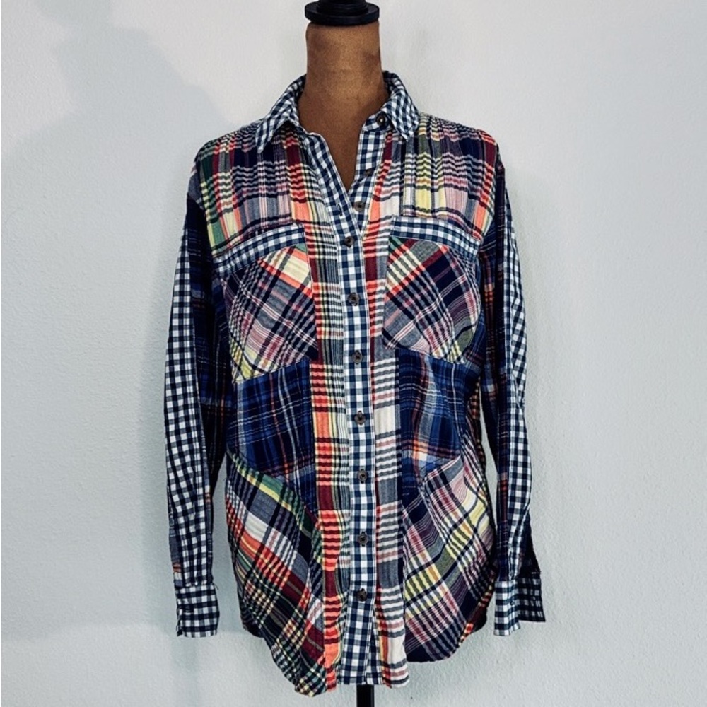 Pilcro Anthropologie Women’s XS Patchwork Plaid Button Down Shirt‎